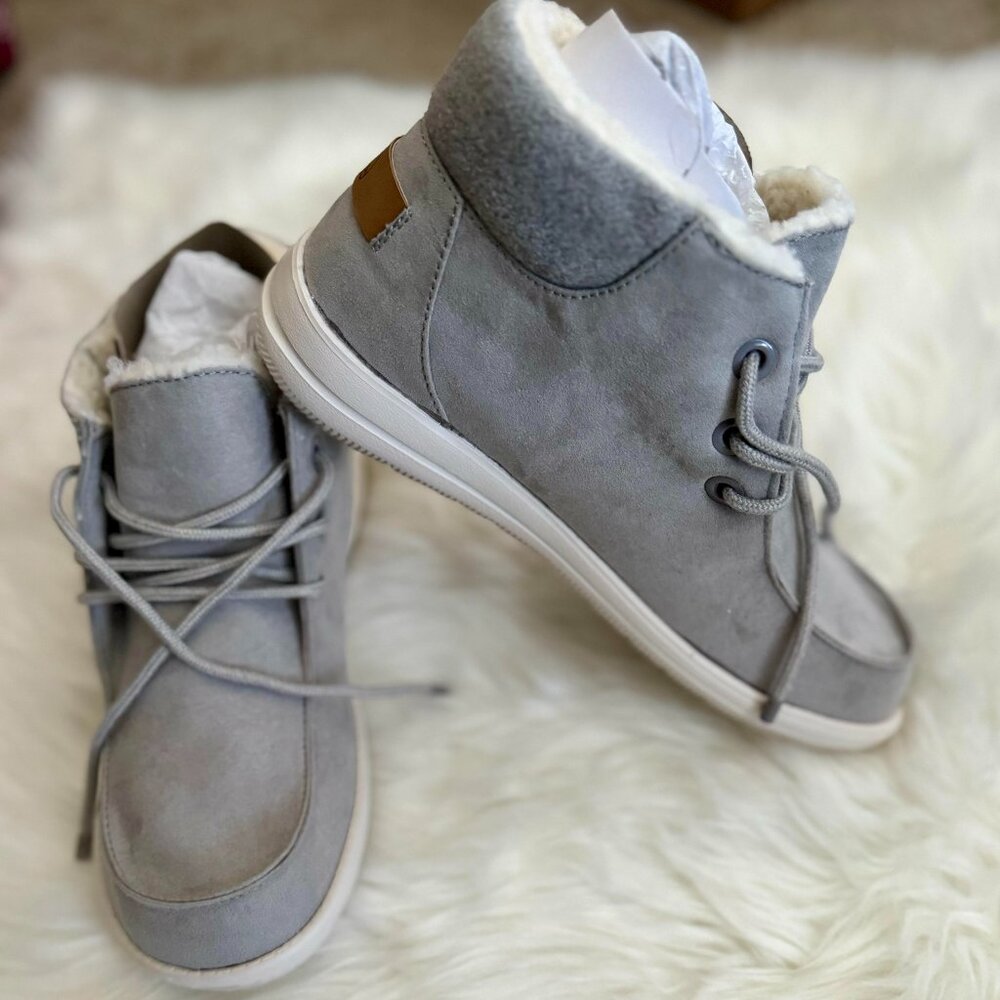 8.5 Wide Grey faux-suede bootie - never worn